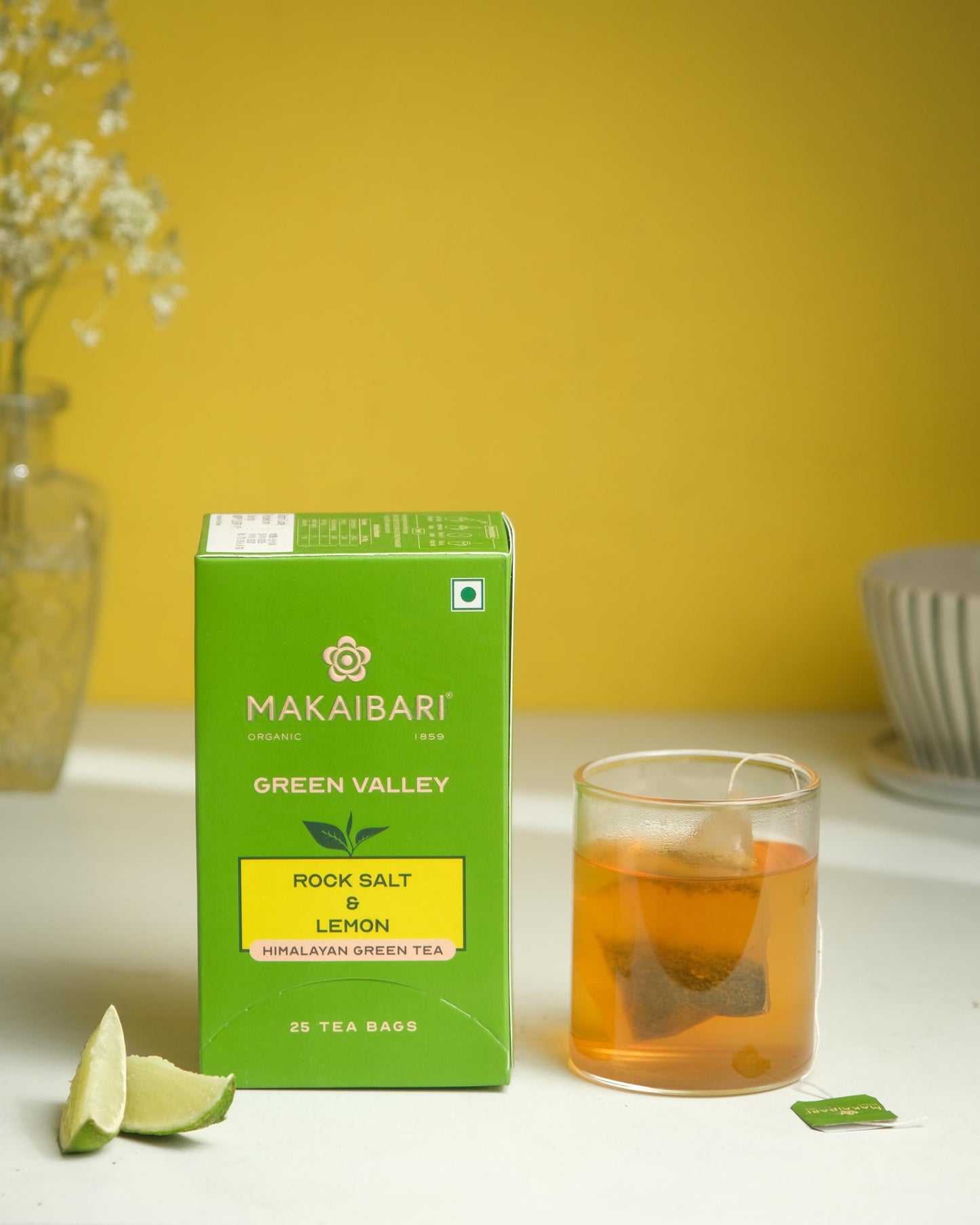 Makaibari Apoorva Green Valley Rock Salt and Lemon Darjeeling Green 25 Tea Bags | Rich in Anti-oxidants, Low -Caffeine, Made With Finest Ingredients