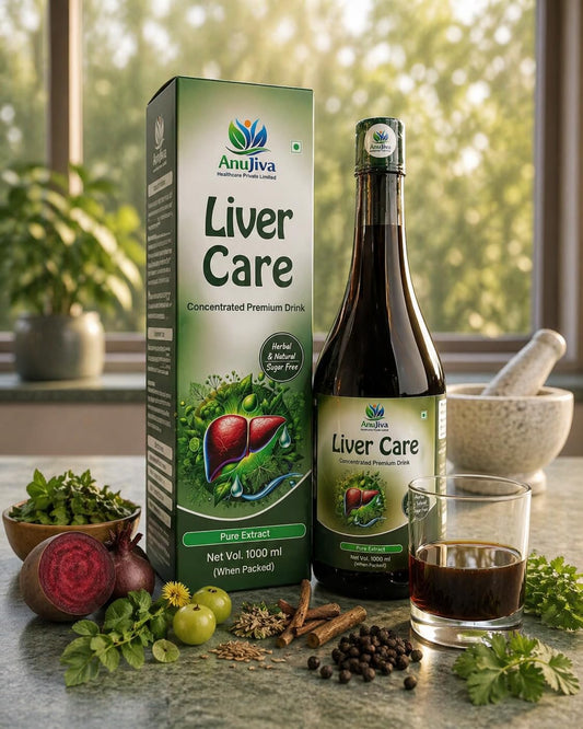 AnuJiva Liver Care Concentrated Premium Herbal Drink, Sugar Free, Pure Extract, Liquid, 1000 ml