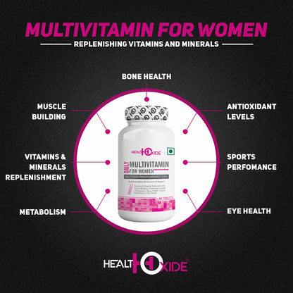 HealthOxide Daily Women Multivitamin Tablets 60 Tablets | Daily Vitamins & Minerals Supplement for Women | Energy Immunity Muscle Strength Eye Health Antioxidant Support | Wellness & Fitness Nutrition Tablets