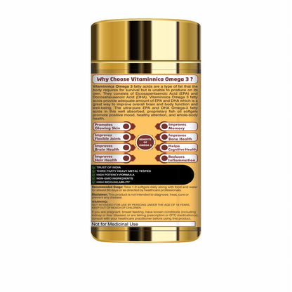 Vitaminnica Salmon Omega 3 Fish Oil Softgels Fatty Acids Great For Eyes, Skin, Heart, Joints & Brain Health || Double Strength (EPA & DHA) 60 Softgels for Men and Women (Pack of 1)
