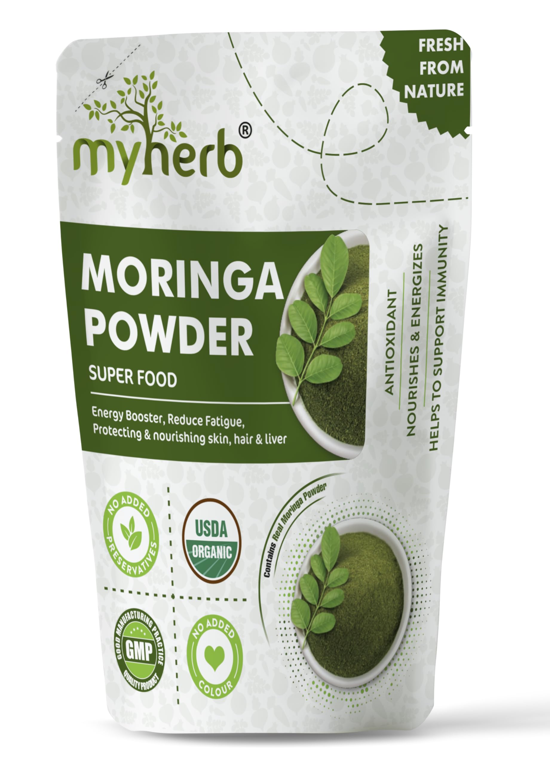 MYHERB Organic Moringa Powder | 227 gm/0.5 Lbs | Ayurvedic For Men And Women