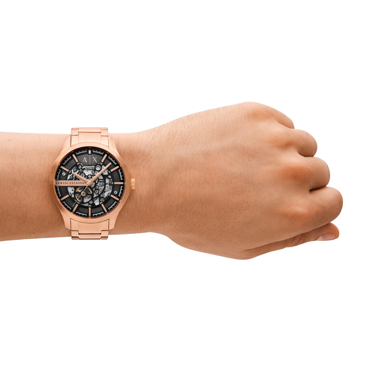 Armani Exchange Stainless Steel Analog Black Dial Men's Watch-Ax2456, Band Color:Rose Gold