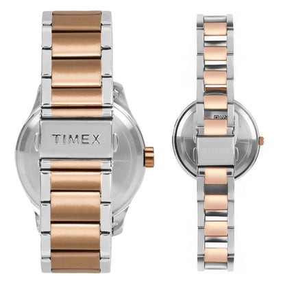 TIMEX Empera Analog Watch for Unisex with Blue Round Dial & Two Tone Stainless Steel Bracelet Band Water Resistant Unisex Wrist Watches - TW00PR267
