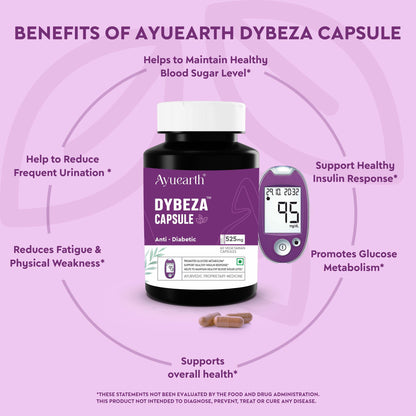 Ayuearth Dybeza | Diabetes Care Capsule | Diabetes Care Capsule Ayurvedic | Helps Control Blood Sugar Levels | Blood Sugar Control Tablets | 60 Veg Capsules