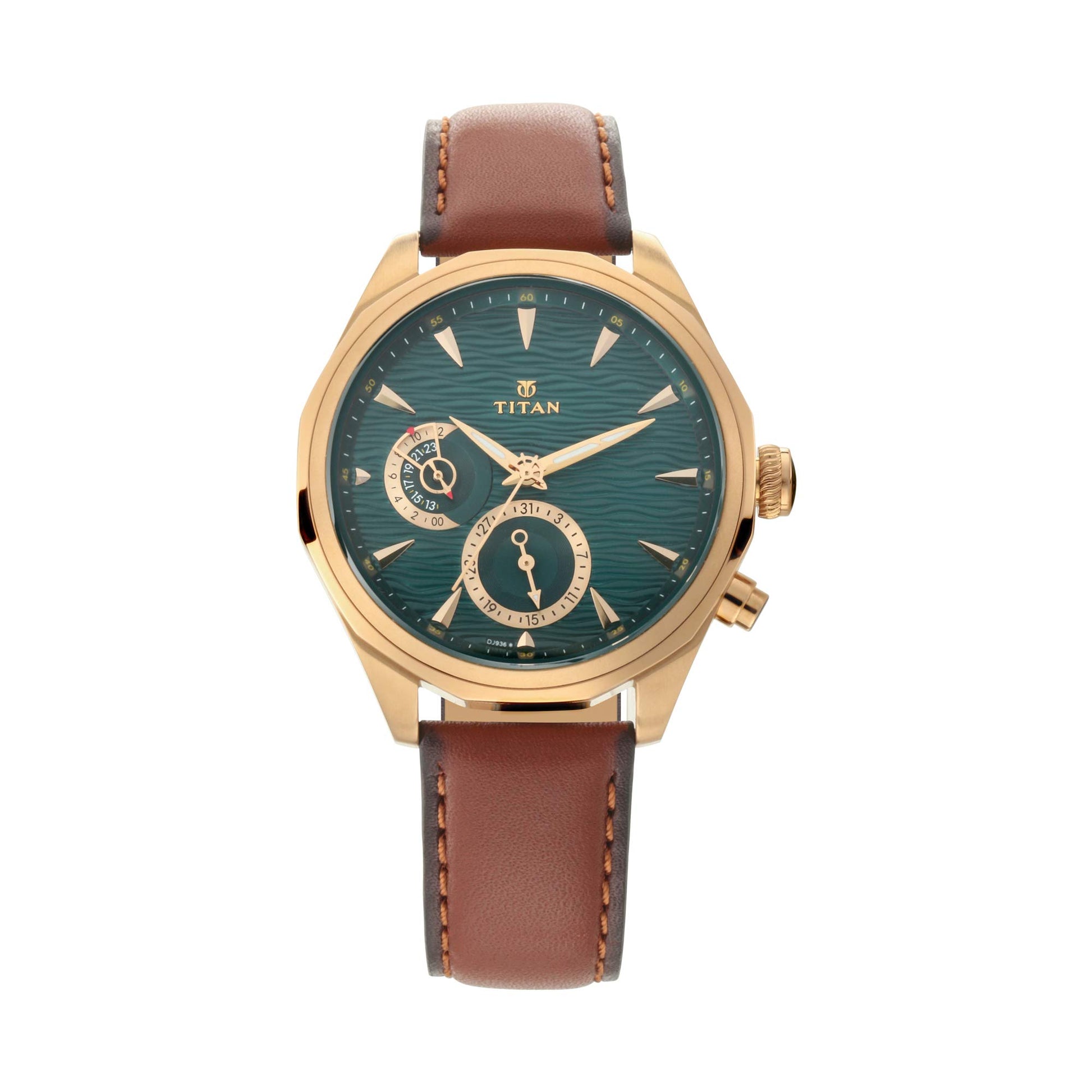 Titan Regalia Maritime Green Dial Quartz Multifunction Leather Strap watch for M