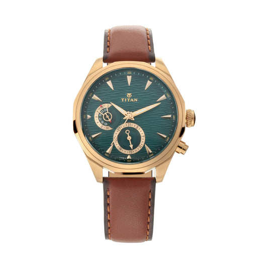 Titan Regalia Maritime Green Dial Quartz Multifunction Leather Strap watch for M
