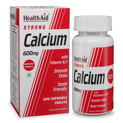 HealthAid Strong Calcium 600 mg with Vitamin D3 & Vitamin K2-7 | Chewable Calcium Supplement for Men & Women | Supports Strong Bones, Teeth, Joints & Muscles | 60 Tablets(Pack of 2)