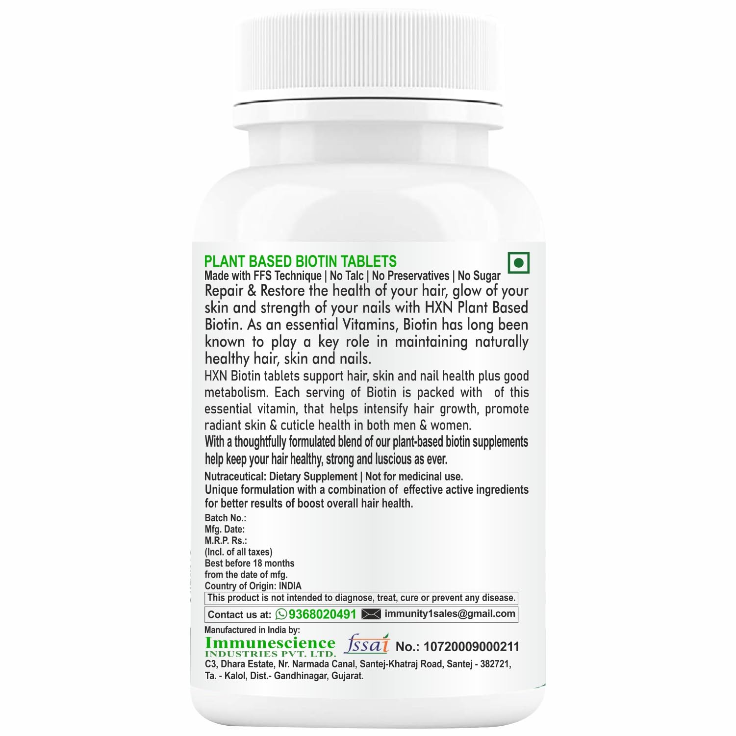 HXN Biotin Tablets For Hair Growth With 10000mcg Powder Plant-Based Sup- image 7