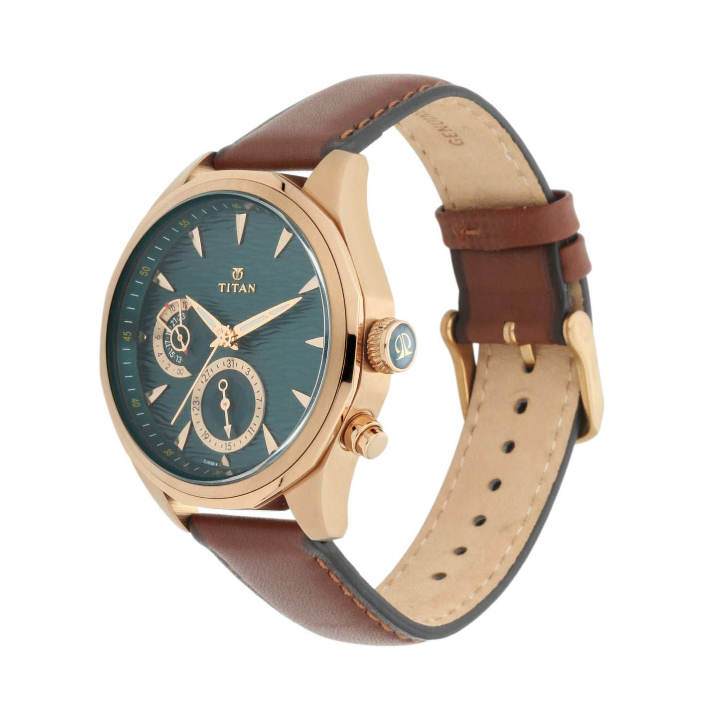 Titan Regalia Maritime Green Dial Quartz Multifunction Leather Strap wa- image 4