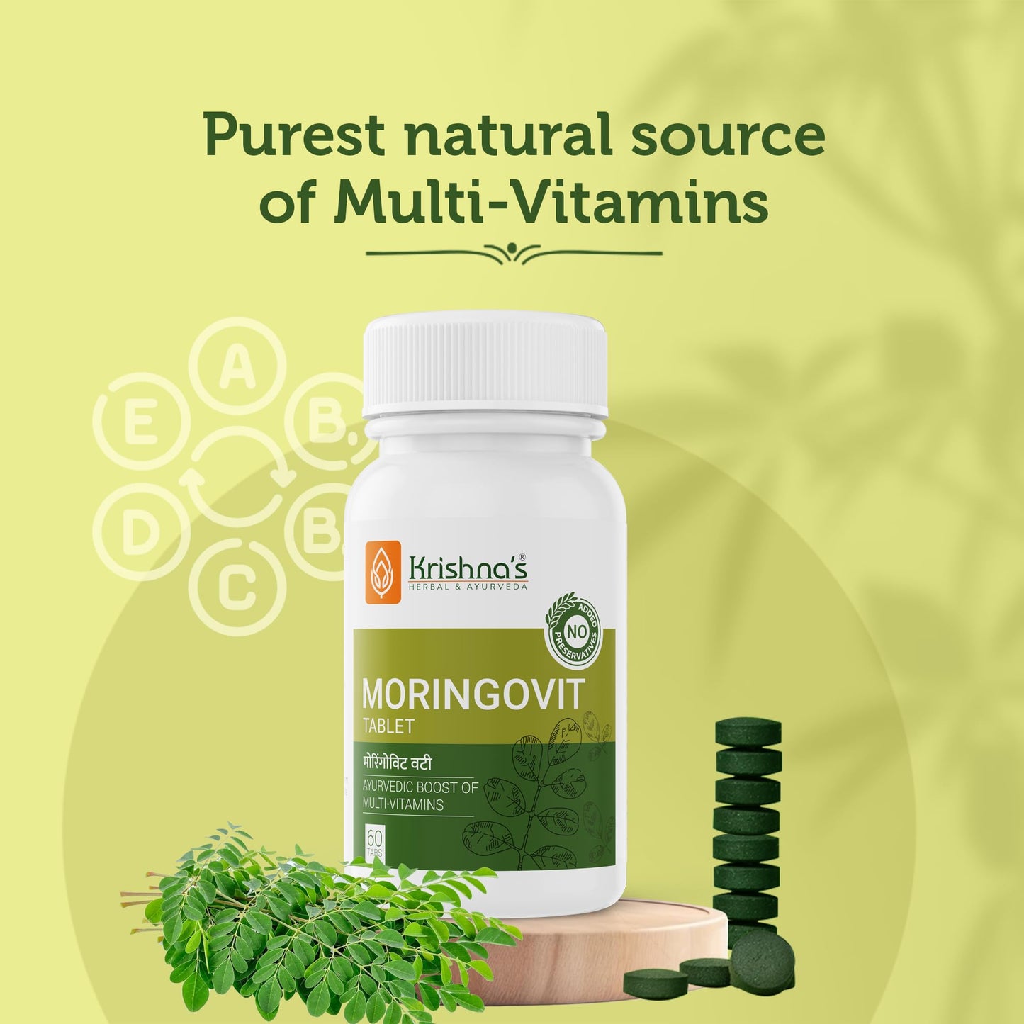 Krishna's Moringovit Tablets - Premium Moringa Supplement for Natural Energy, Immune & Digestive Support, 60 Tablets (Pack of 1)