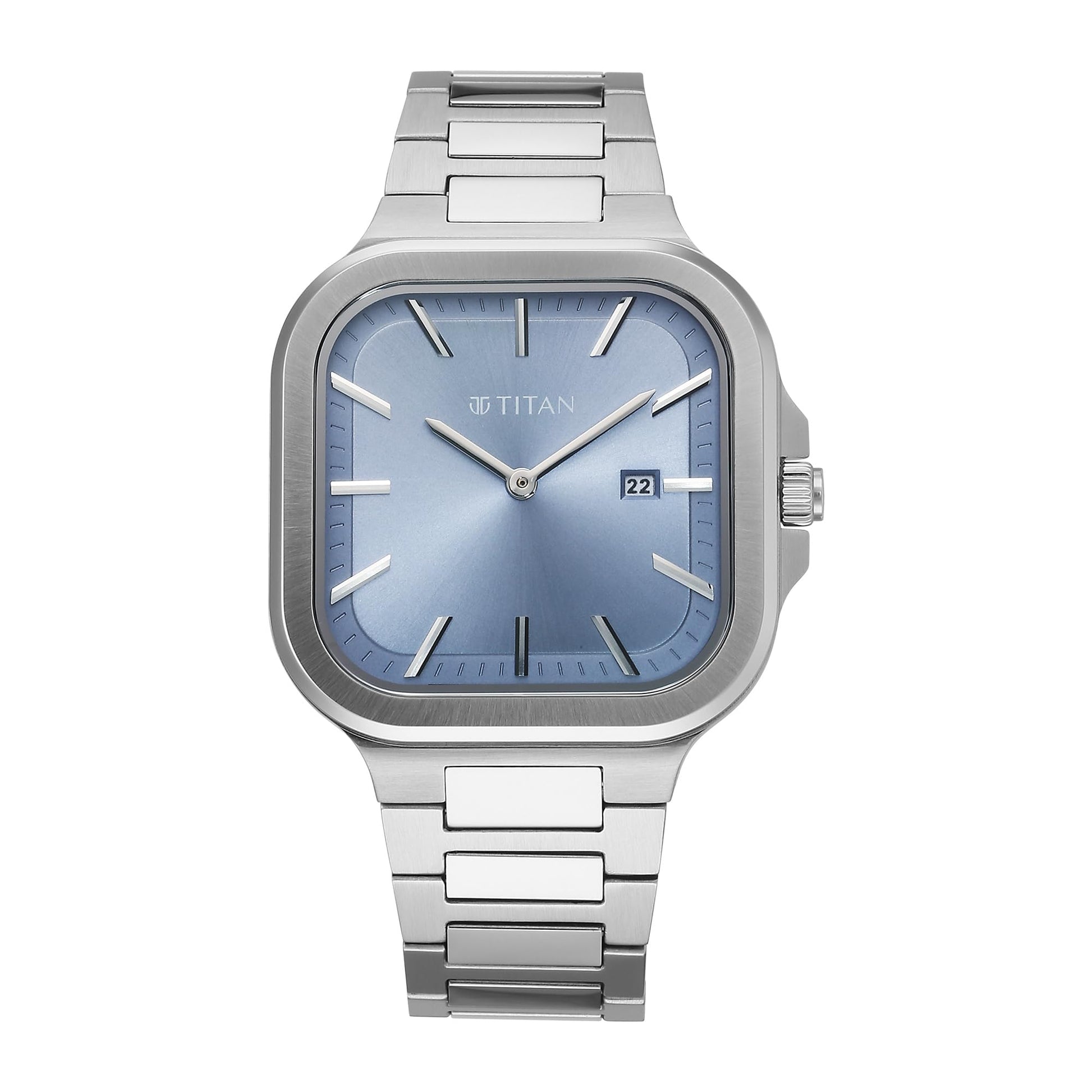 Titan Classique Slim Square Quartz Analog with Date Blue Dial Stainless Steel St