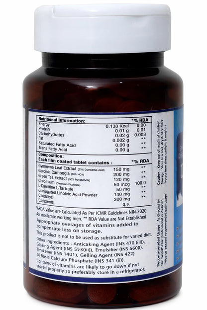 REOBABA Lipiburn® Tablets for Weight Management, with Garcinia Cambogia, Green Tea Extract & L-Carnitine, 60 Tablets