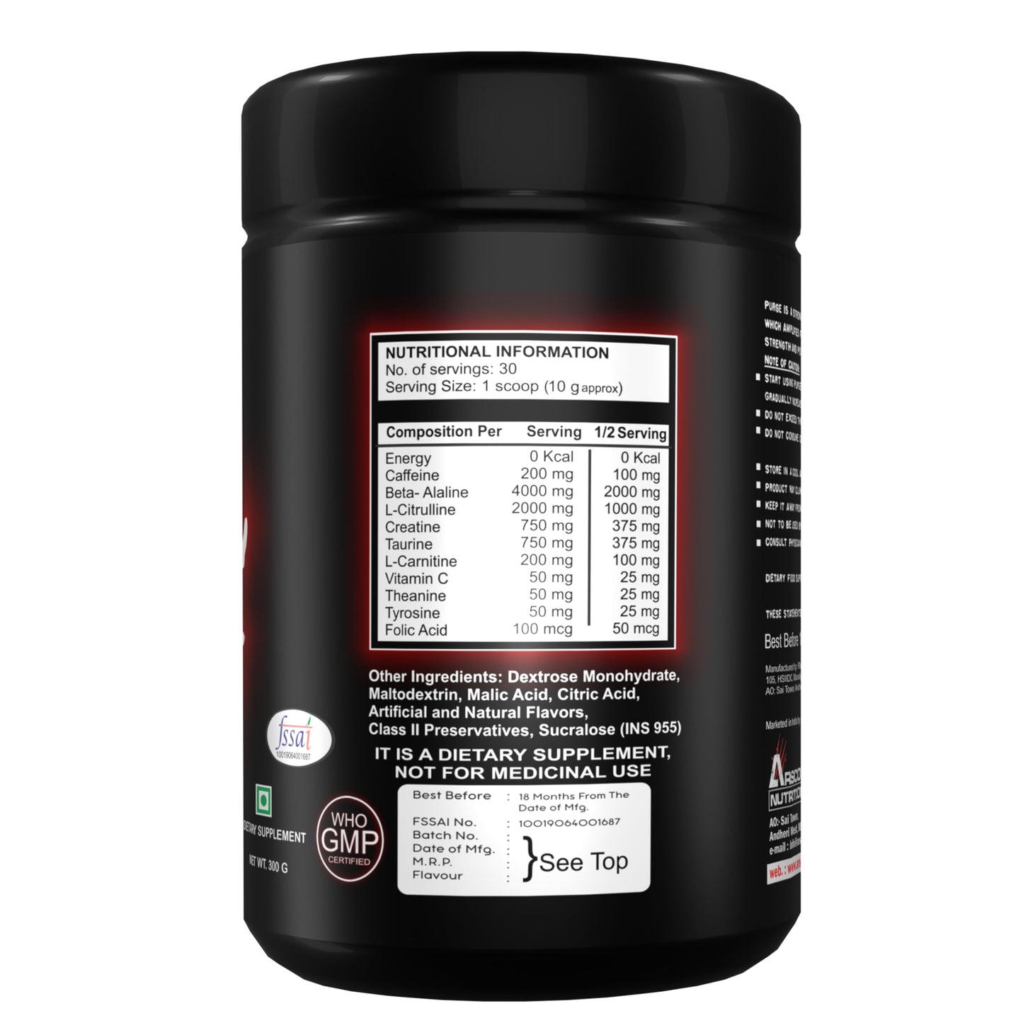 Arscor's Purge – Pre-workout Supplement Energy Drink with Caffeine, Citrulline, Beta-Alanine | Gym Performance Booster for Men & Women (300 gm, Litchi)
