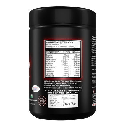 Arscor's Purge – Pre-workout Supplement Energy Drink with Caffeine, Citrulline, Beta-Alanine | Gym Performance Booster for Men & Women (300 gm, Litchi)