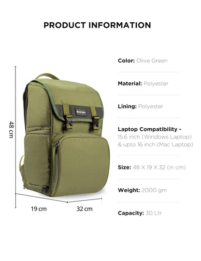 CarryPro PANGO V2.0 Camera & Laptop Travel Backpack (30L) | Detachable Camera Cube | Fits 15.6” Laptop & iPad | Drone & DSLR Lens Storage | Rain Cover | Unisex | 2-Year Warranty (Olive Green)