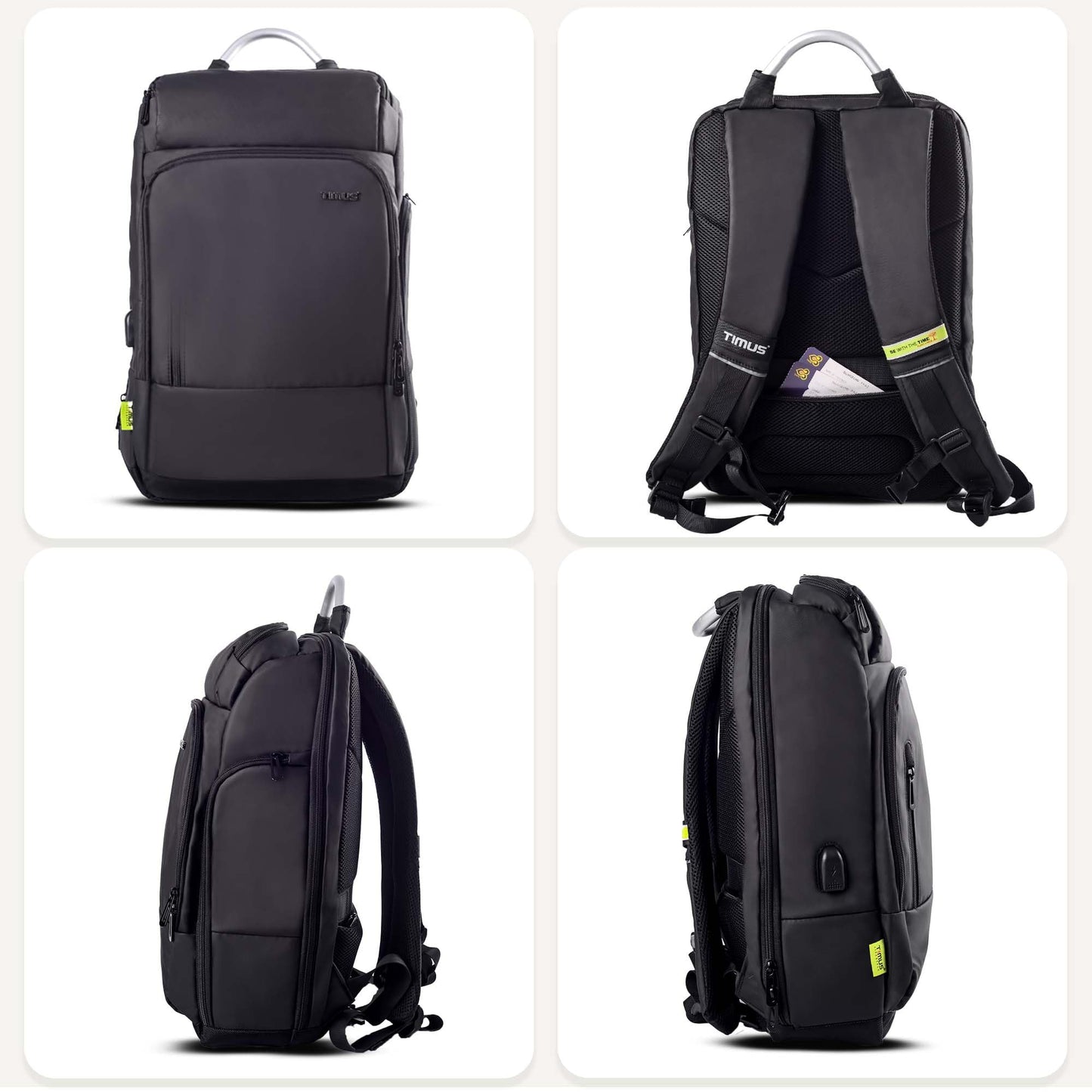 Timus Seattle Black Professional Laptop Backpack for Men & Women 24 L with 15.6 Inch Laptop Compartment | Water resistant with USB Port Anti-Theft Bag | Premium Polyester Fabric