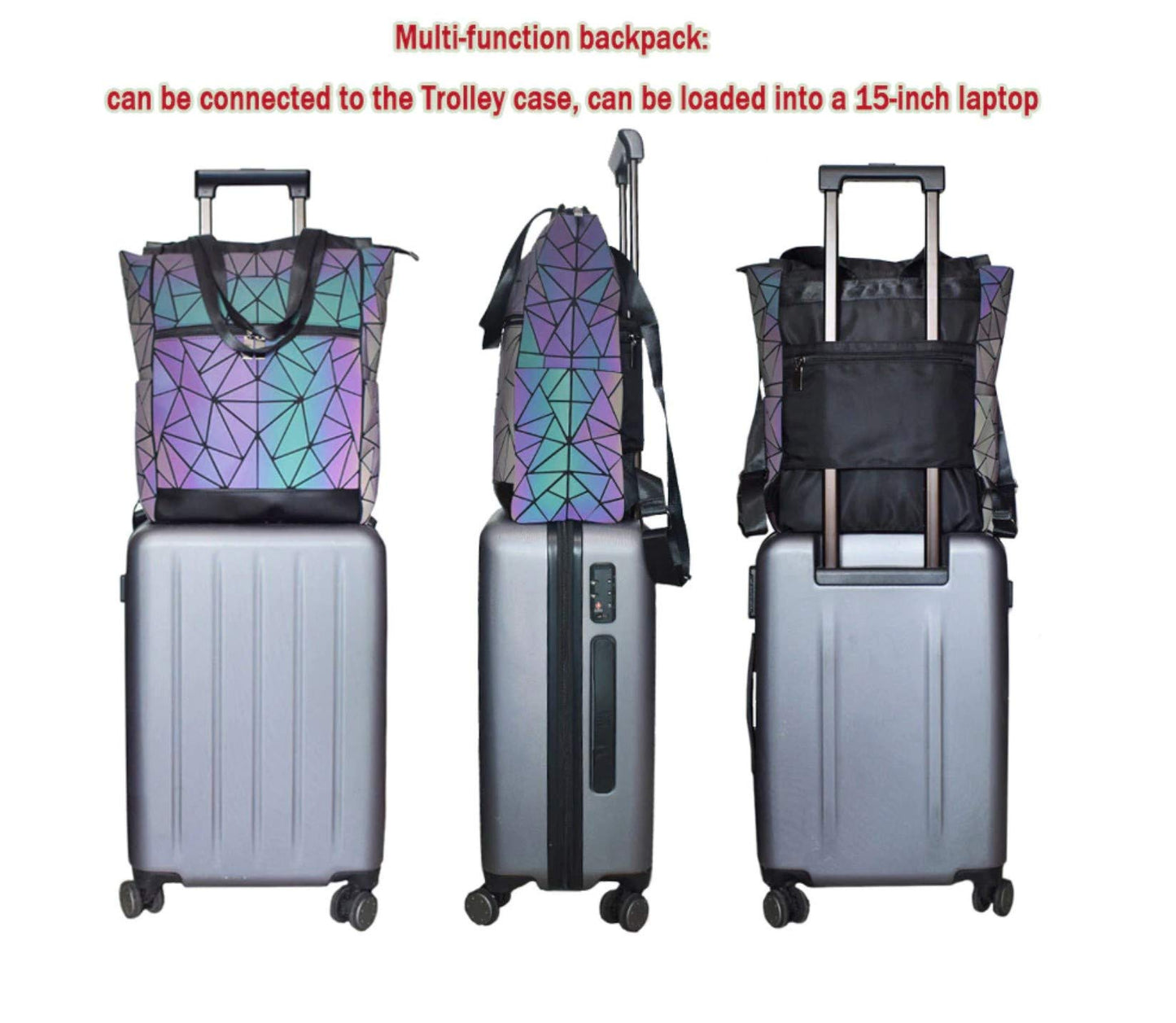 Aeoss Women's Reflective Holographic Color Changing Geometric Lattice Travel Backpack with Laptop Compartment, Black