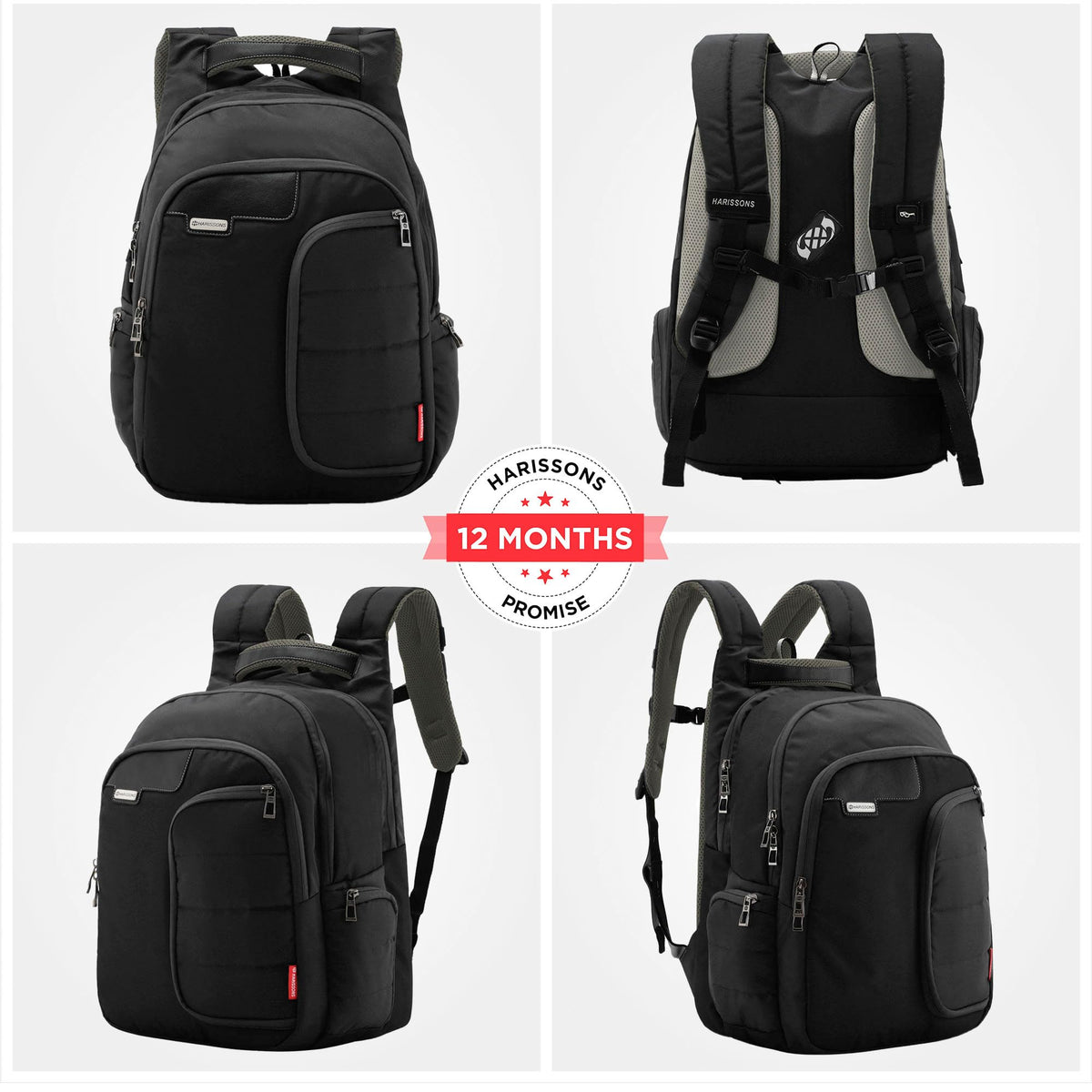 HARISSONS Vervo 40L Waterproof Laptop Backpack for Men & Women | Fits 15.6" Laptop with Sternum Strap, Quick Access Pocket, Detachable Key Holder, Organized Compartments & Raincover (Black)