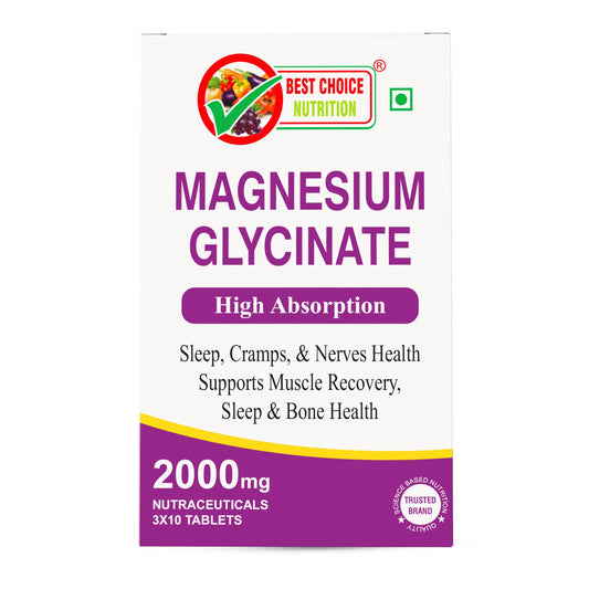 Best Choice Nutrition Magnesium Glycinate High Absorption, Supports Sleep, Cramps, Nerves, Muscle Recovery, Bone Health, Tablets (30 Tablets)