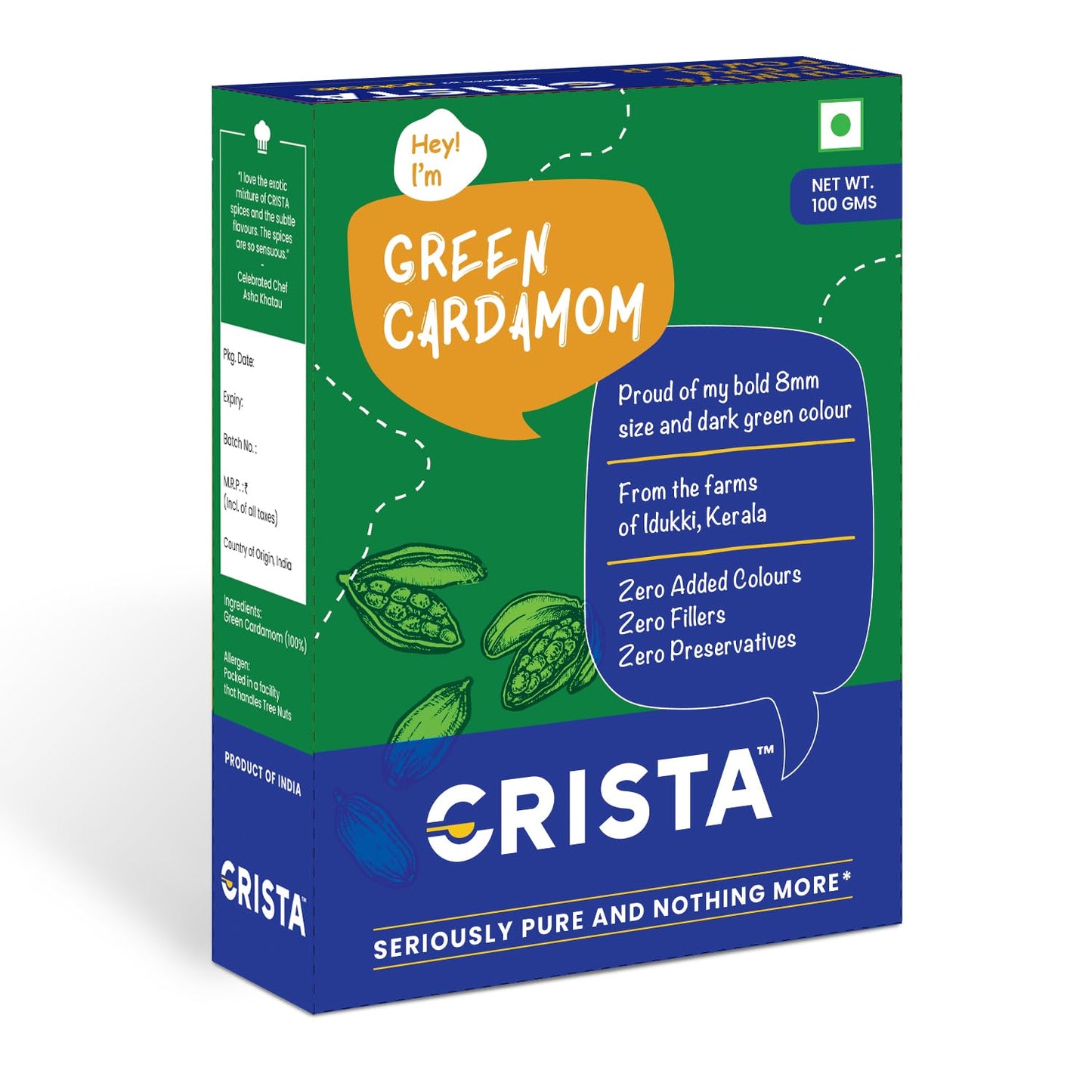 CRISTA 100gm Whole Green Cardamom | Elaichi | Elaichi Green | Choti Elaichi | Elaichi Tea | Cardamom 8mm