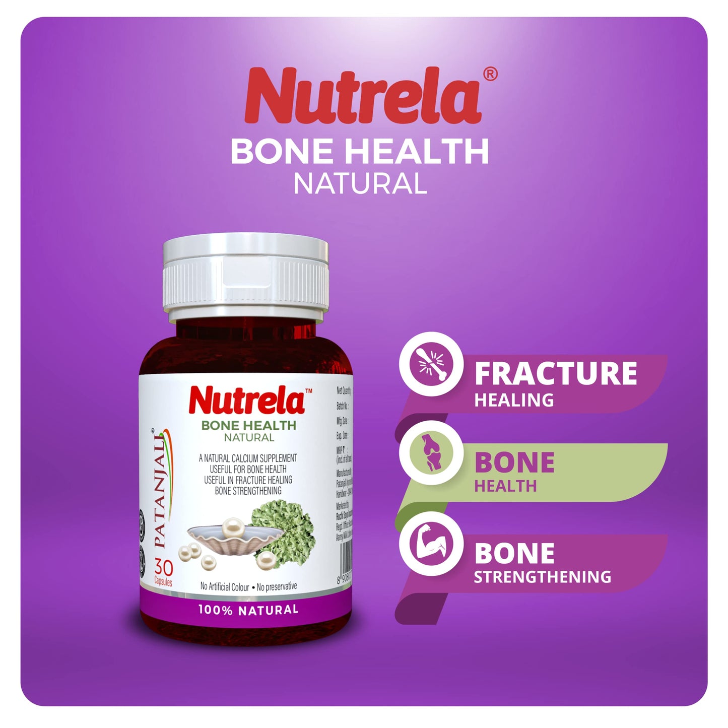 NUTRELA Bone Health Natural Calcium Supplement for Men & Women | Supports Bone Density, Joint Health, and Muscle Strength - 30 Capsules