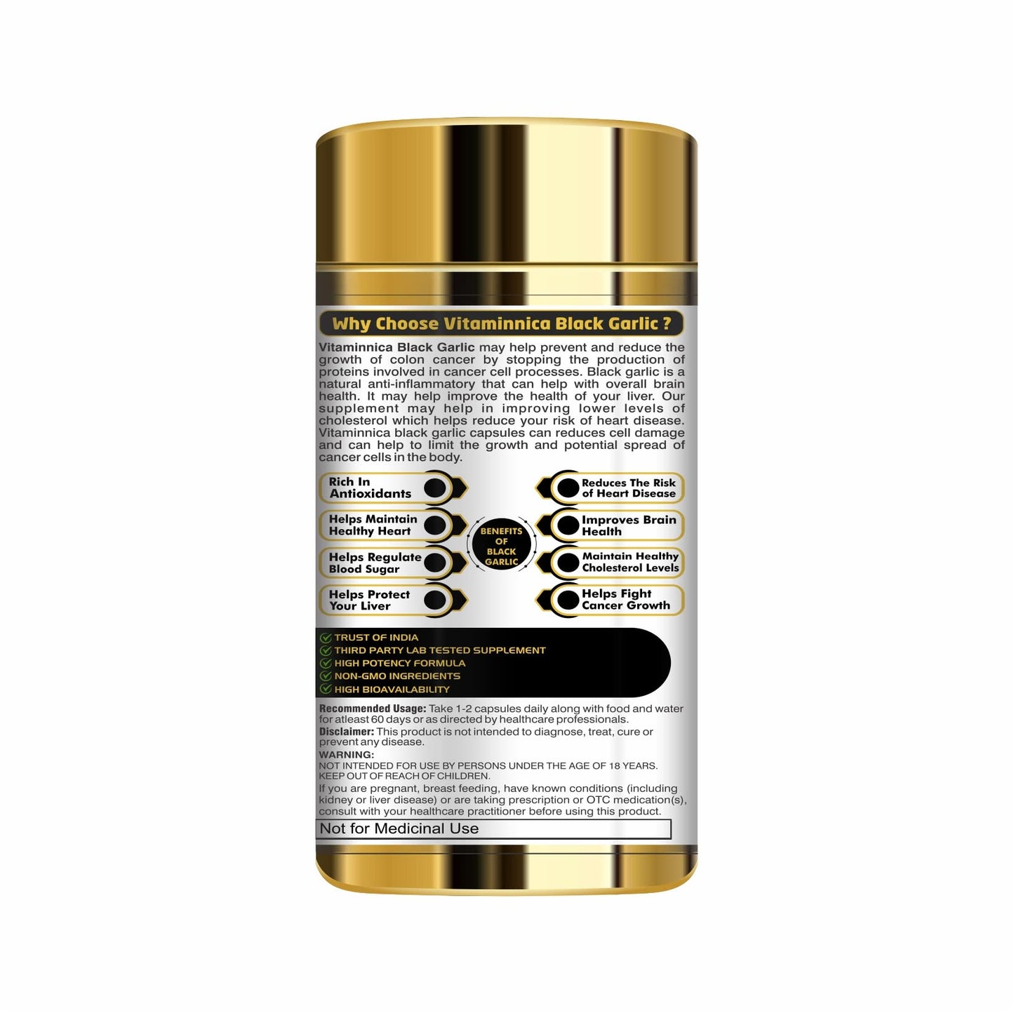 Vitaminnica 100% Natural Black Garlic Capsules Superfood Immunity Booster - Heart & Weight Management - Detox Antioxidant Supplement - 120 Veg Capsules (Pack of 2)