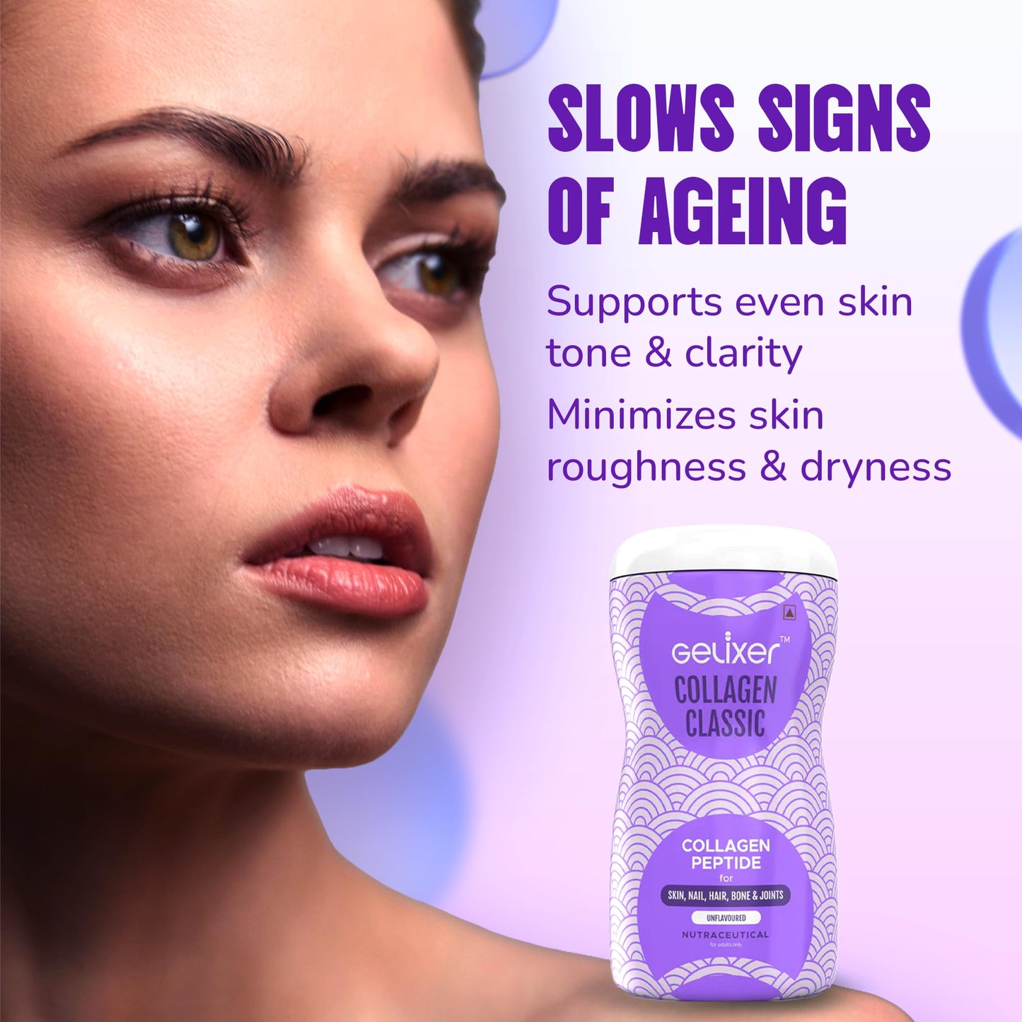 GELIXER Classic Unflavoured Collagen Powder 180g, Premium Japanese Marine Collagen Peptides for Skin, Hair, Nail, Bone & Joint Wellness