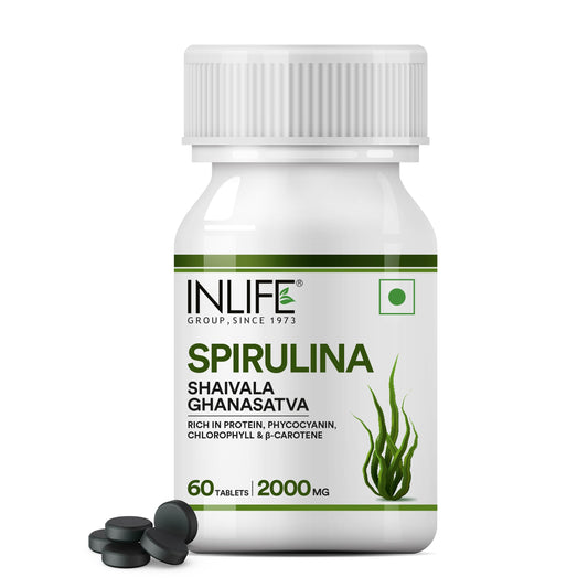 INLIFE Organic Certified Spirulina Supplement 500 mg - 60 Vegetarian Capsules