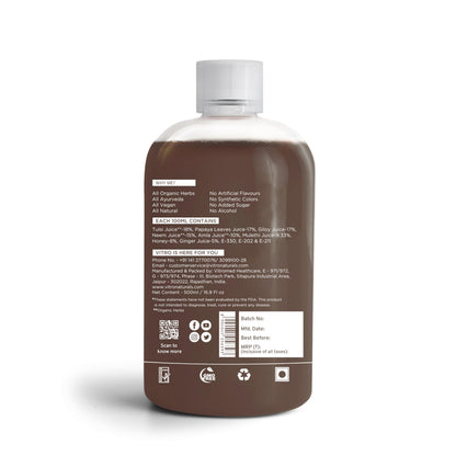 Vitro Dangee+ Juice 500ml | Papaya Leaf Juice with 7 Herbs Fresh Papaya Giloy, Neem, Tulsi & Mulethi | Supports Immunity & Healthy Boost Platelet Count |