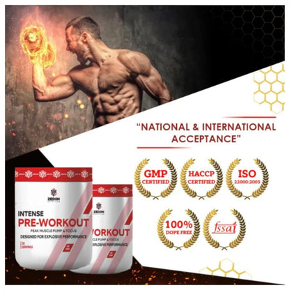 Zedon Nutrition Intense Pre-Workout - Explosive Energy, Strength & Focus | Muscle Pump Formula for Men & Women | 30 Servings (Green Apple)