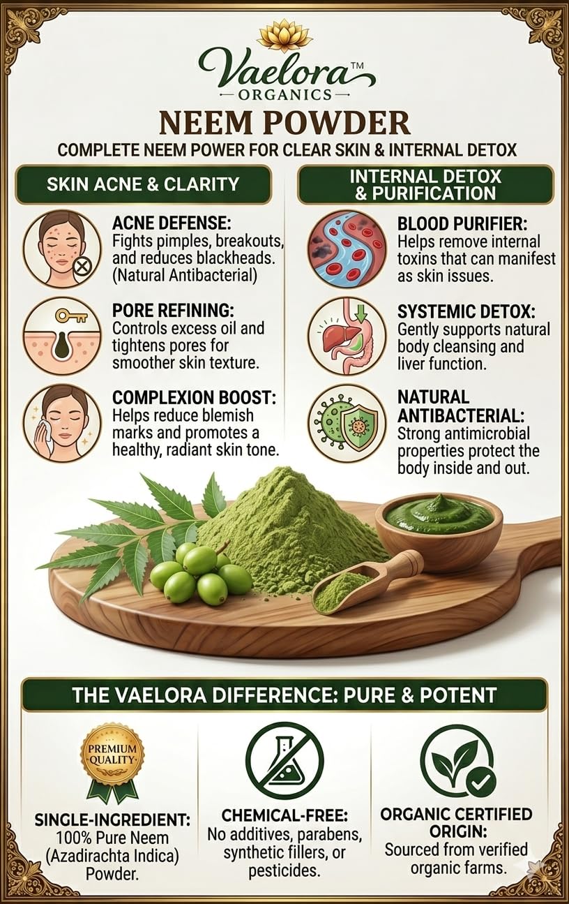 Vaelora Organics Neem Powder + Arjun Chhal Powder + Triphala Powder Combo (100g Each) | 100% Pure & Natural Ayurvedic Herbal Powders | Supports Skin Care, Heart Wellness & Digestion | No Additives