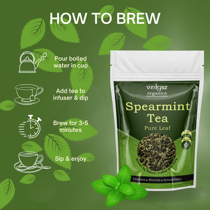 Vedyaz Organic Pure Spearmint Herbal Tea Leaves - 50gm - 100% Natural, Rich in antioxidants for PCOD/PCOS, Hormonal imbalance, unwanted facial hair, Acne and Immunity Boosting