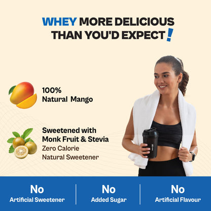 Tata 1mg Ultra Clean Whey Protein Isolate + Concentrate - Natural Mango 36g | 24g Protein, 5.6g BCAA & 30B CFU Probiotics-1 Sachet