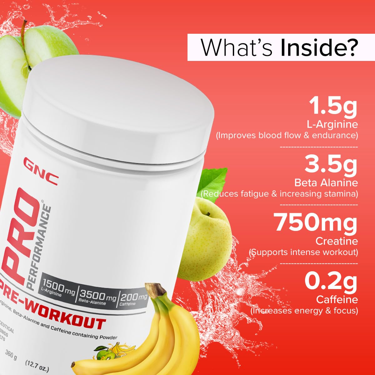 GNC Pro Performance Pre-Workout | 360 gm | 30 Servings | Boosts Pump & Energy | Speeds Up Recovery | 1500 mg L-Arginine | 3500 mg Beta-Alanine | 200 mg Caffeine | Fruit Punch