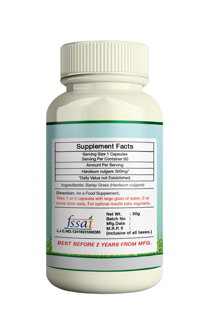 ERBZENERG® Organic Barley Grass (Hardeum vulgare) 60 Capsules (Pack of 1)