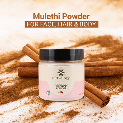 Tattvalogy Licorice Root Powder | Mulethi Powder | Yashtimadhu | Glycyrrhiza glabra | 100% Pure & Natural | Facial Mask | For Hair and Skin Care | Defence From Acne & Pimples | In Glass Jar - 100 GM