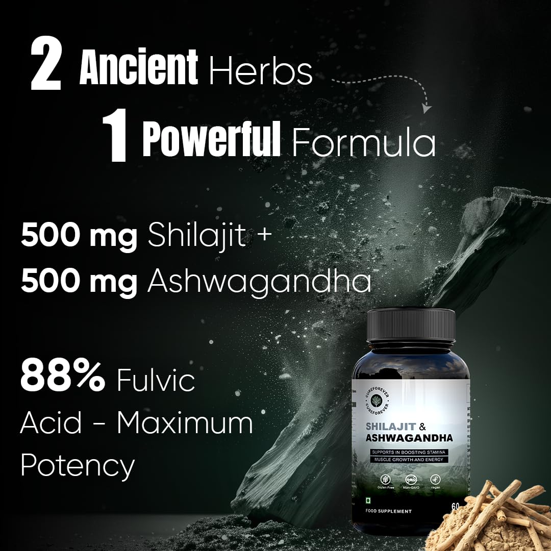 CUREFOREVER Shilajit & Ashwagandha Tablets 1000mg/Serving - Natural Ay- image 10