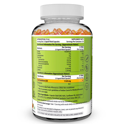 NATURYZ Himalayan Sea Buckthorn Berry Oil Triple Strength 1120mg | Liquid fill Technology for High Absorption & Bioavailability | Full Spectrum Cold-Pressed Vegetarian Omega 7 + Omega 3-6-9 | Skin Glow, Immunity & Gut Health Supplement | Gentler on Stomac