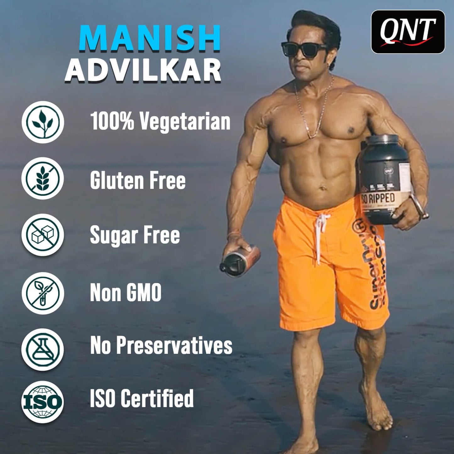 QNT ISO Ripped Whey Protein Isolate Powder | With L-Carnitine & CLA | 32g Pure Whey Isolate per Serving | Supports Lean Muscle Growth & Weight Loss | Choco Brownie Flavor, 1 Kg