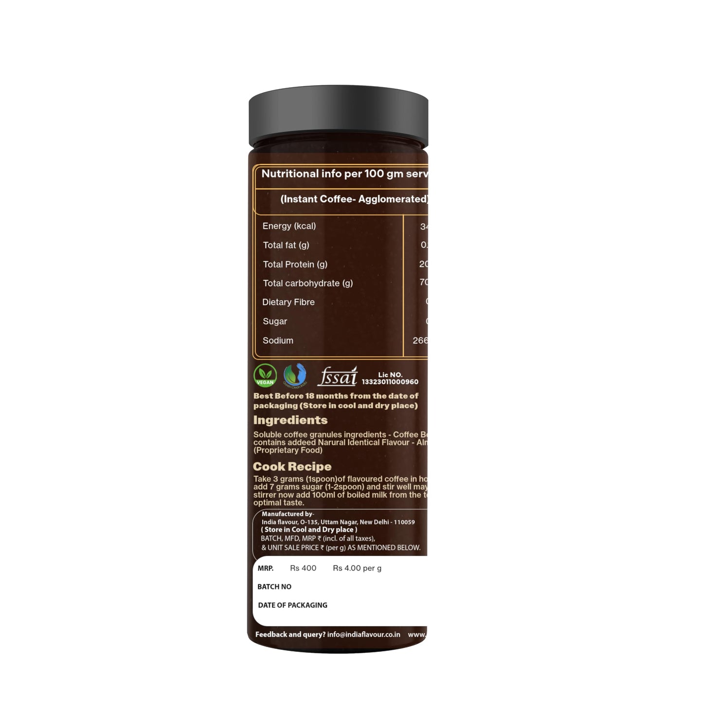 India Flavour Cappuccino Coffee|Creamy, Smooth Instant Coffee Powder Plastic Bottle|100 Gm Coffee, 50 Servings