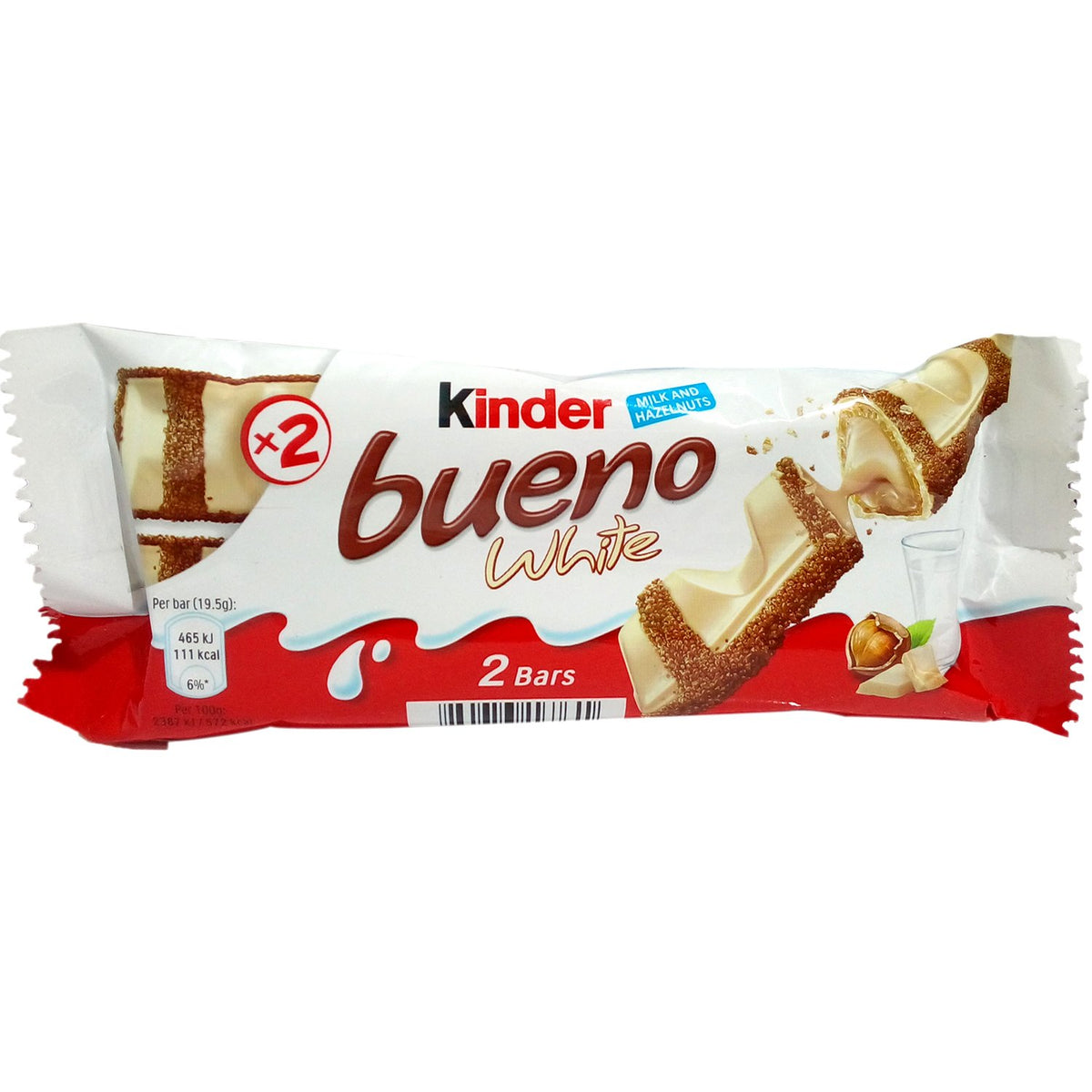 Kinder Bueno White Chocolate Bar - Milk and Hazelnuts, 39 Gm Pack
