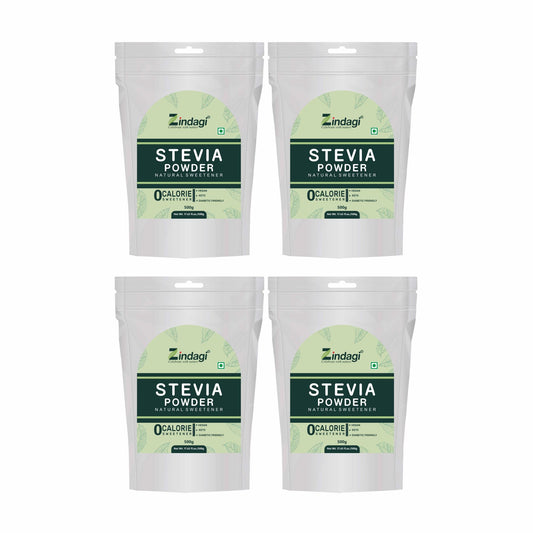 Zindagi Stevia Powder (Reb A 99%) Extract | Sugar Subsitute | Stevia Natural Sugar-free Powder In Bulk | 500 gm | Pack of 4