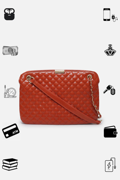 Van Heusen womens Sling Bag with textured single color chain (Rust)