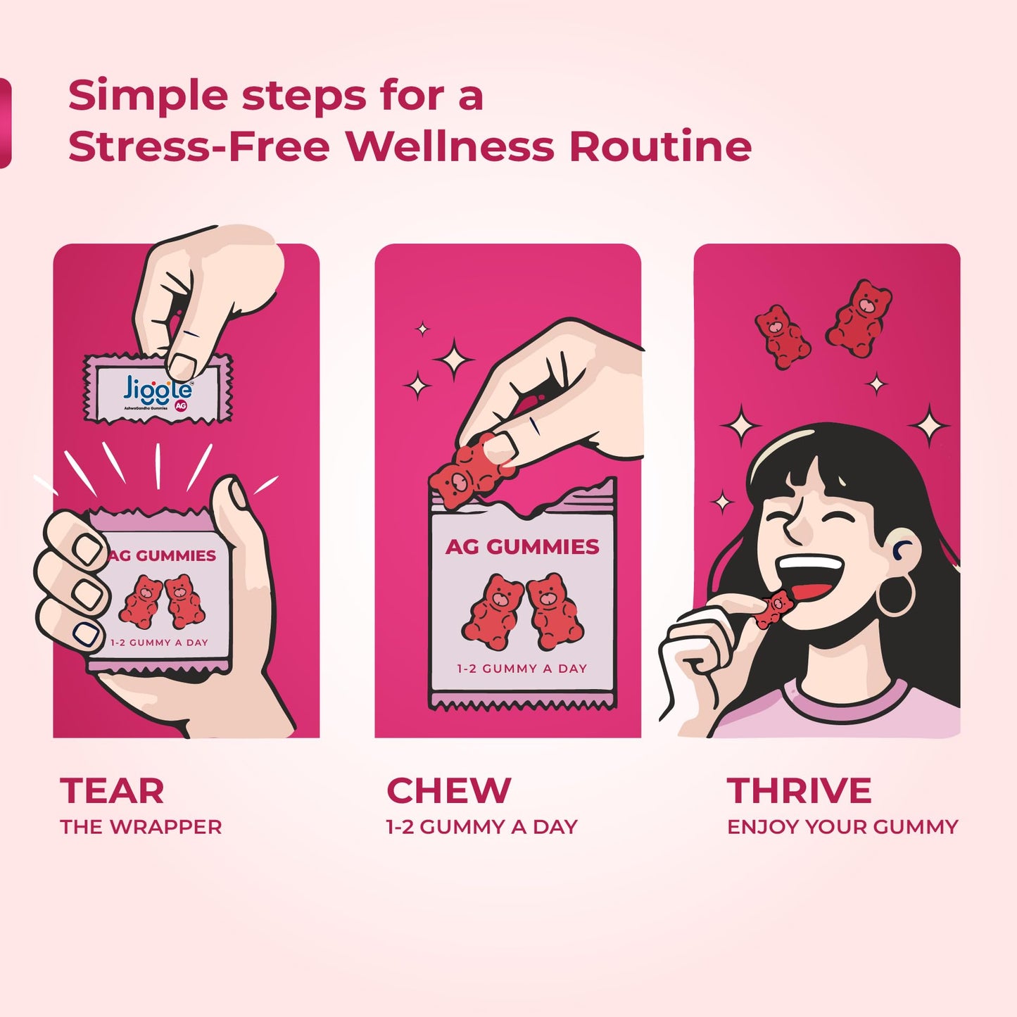 Jiggle AG Ashwagandha Gummies I Stress Relief Adoptogen Ashwagandha I Aswagandha Root Extract I Energy Boost I Immunity I Mood I No Added Sugar I Cranberry-Mint Flavour I 30 Gummies
