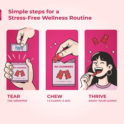 Jiggle AG Ashwagandha Gummies I Stress Relief Adoptogen Ashwagandha I Aswagandha Root Extract I Energy Boost I Immunity I Mood I No Added Sugar I Cranberry-Mint Flavour I 30 Gummies