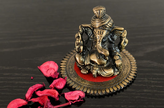 eCraftIndia Pagdi Metal Lord Ganesha on Round Base (10.2 cm x 10.2 cm x 7.6 cm,