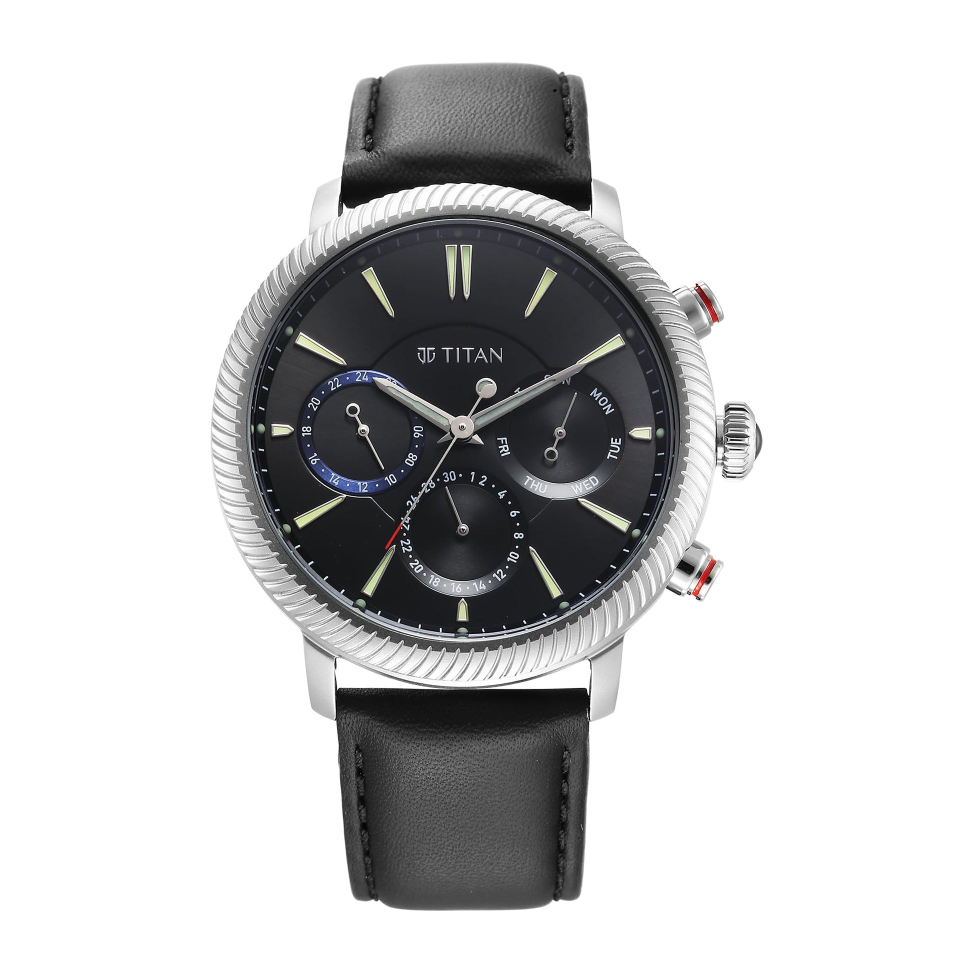 Titan Regalia Stellar Quartz Multifunction Black Dial Leather Strap Watch for Me