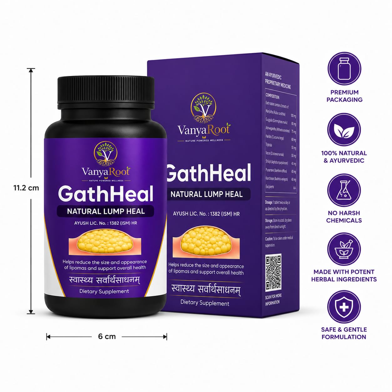 GathHeal Natural Lump Heal Supplement | Ayurvedic Herbal Wellness Formula for Overall Health Support | Premium Herbal Dietary Supplement | (Pack Of 60 Capsules)