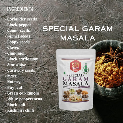 SRV Spices Special Garam Masala | Strong & Aromatic Khada Masala Blend | Iron Pounded All-Rounder Masala | Reusable Pouch Packaging (250g)