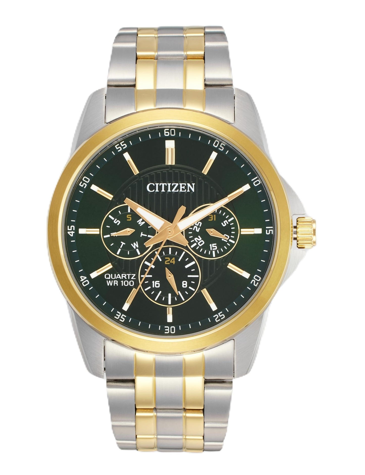 Citizen Stainless Steel Analog Quartz Multifuction Men's Black Dial Watch - AG8348-56X, Band Color-Two-Tone
